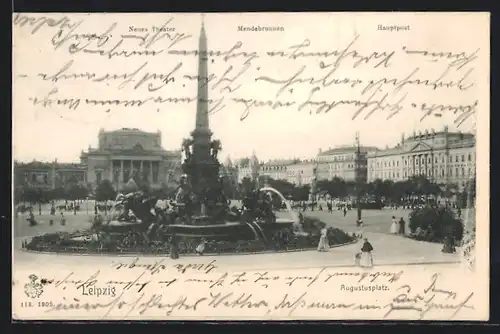 AK Leipzig, Augustusplatz, Mendebrunnen, Neues Theater und Hauptpost