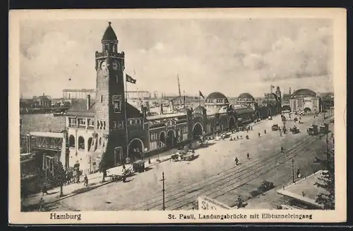 AK Hamburg-St.Pauli, St. Pauli, landungsbrücke mit Elbtunneleingang