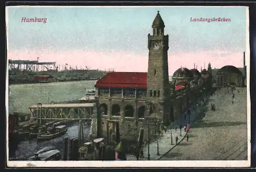 AK Hamburg-St.Pauli, an den Landungsbrücken