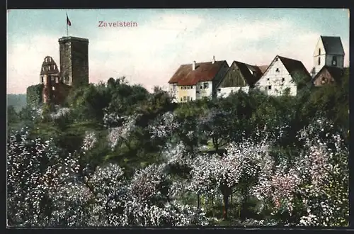 AK Zavelstein, Ortsansicht mit Burgruine