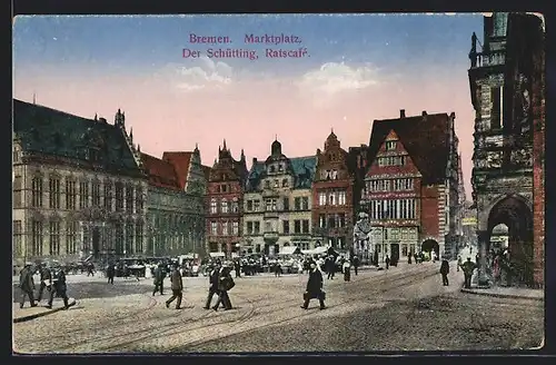 AK Bremen, Marktplatz, Ratscafe und Schütting