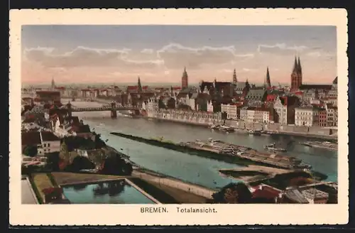 AK Bremen, Totalansicht mit Blick über die Weser