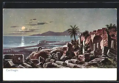 Künstler-AK Friedrich Perlberg: Carthago, in den Tempelruinen am Strand