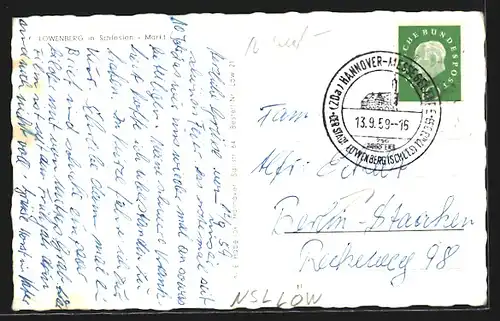 AK Löwenberg in Schlesien, Brunnen auf dem Marktplatz