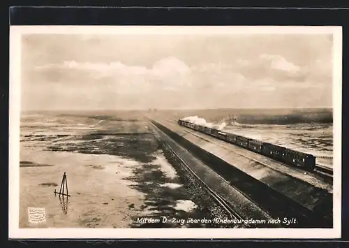 AK Insel Sylt, D-Zug fährt über den Hindenburgdamm