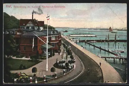 AK Kiel, Strandweg mit Kaiserl. Yachtklub-Gebäude