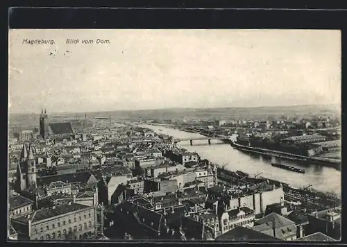 AK Magdeburg, Generalansicht vom Dom mit der Elbe