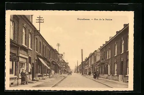 AK Erquelinnes, Rue de la Station, Strassenpartie