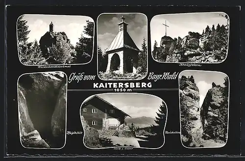 AK Kaitersberg /Bayr. Wald, Kriegerdenkmal, Kreuzfelsen, Waldschmidtdenkmal