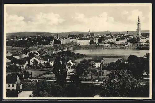 AK Simbach a. Inn, Teilansicht mit Braunau und Reichsbrücke