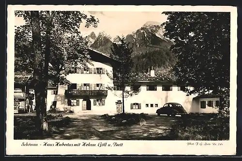 AK Berchtesgaden - Schönau, Haus Hubertus mit Hohem Göll und Brett