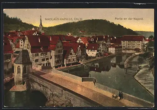 AK Calw, Partie an der Nagold mit Nikolaus-Kapelle