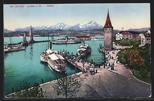 AK Lindau i. B., Hafen mit Dampfern