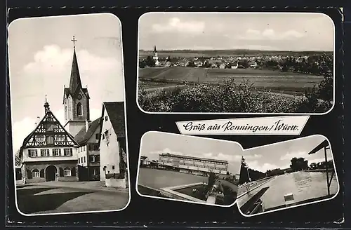 AK Renningen /Württ., Schwimmbad, Strassenpartie, Ortspartie