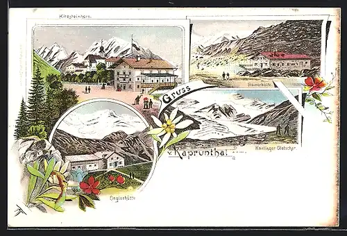 Lithographie Kaprunerthal, Gasthof Rainerhütte, Orglerhütte, Karlinger Gletscher