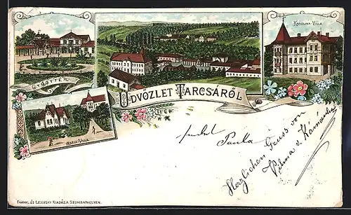 Lithographie Tarcsa, Maria-Villa, Karolina-Villa, Gyogyter