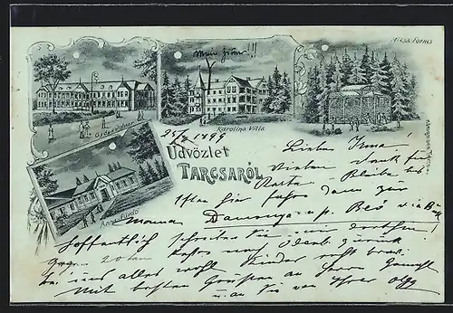 Mondschein-Lithographie Tarcsa, Karolina-Villa, Anna-Fürdö, Miksa-Forras