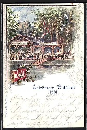 Lithographie Salzburg, Salzburger Volksfest 1901, Wappen