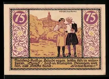 Notgeld Rudolstadt 1921, 75 Pfennig, Heidecksburg, Stadtwappen