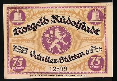 Notgeld Rudolstadt 1921, 75 Pfennig, Heidecksburg, Stadtwappen