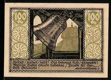 Notgeld Rudolstadt 1921, 100 Pfennig, Kirchenglocke, Stadtwappen