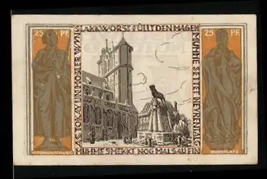 Notgeld Braunschweig 1921, 25 Pfennig, Kirche, Denkmal, Stadtwappen