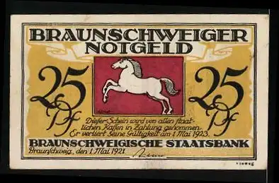 Notgeld Braunschweig 1921, 25 Pfennig, Kirche, Denkmal, Stadtwappen