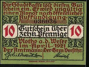Notgeld Vlotho 1921, 10 Pfennig, Wappen, Ornamente