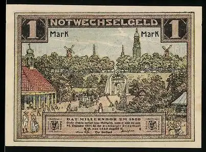 Notgeld Hamburg 1921, 1 Mark, Millerntor um 1800, Hamburger Originale / Stadttypen