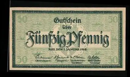 Notgeld Kiel 1918, 50 Pfennig, Wappen, Kirche
