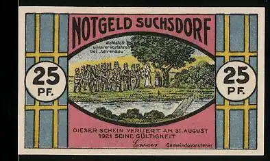 Notgeld Suchsdorf 1921, 25 Pfennig, Wahlstatt unserer Vorfahren bei Levensau, Windmühle
