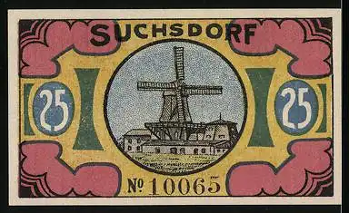 Notgeld Suchsdorf 1921, 25 Pfennig, Wahlstatt unserer Vorfahren bei Levensau, Windmühle