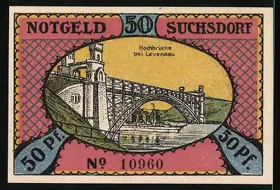 Notgeld Suchsdorf 1921, 50 Pfennig, Dänen rücken über die Schlagbrücke am Eiderkanal beim Annähern der Preussen 1864