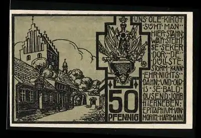 Notgeld Heiligenhafen 1923, 50 Pfennig, Strassenansicht mit Kirche, Wappen