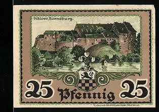 Notgeld Ronneburg / Thüringen 1921, 25 Pfennig, Schloss Ronneburg, Trachtenpaar Melcher & Marche