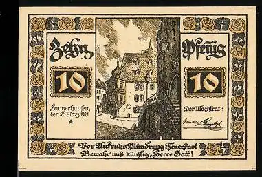 Notgeld Sangerhausen 1921, 10 Pfennig, Strassenansicht, Wappen