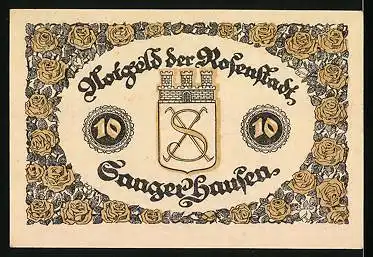 Notgeld Sangerhausen 1921, 10 Pfennig, Strassenansicht, Wappen