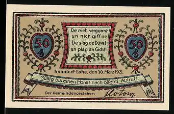 Notgeld Tonndorf-Lohe 1921, 50 Pfennig, Vers, Wandsefall