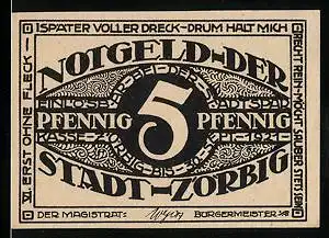 Notgeld Zörbig 1921, 5 Pfennig, Ornamente, einseitig bedruckt