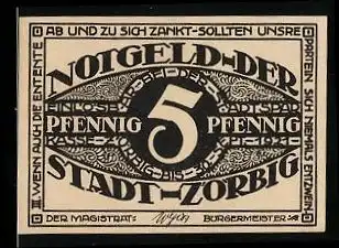 Notgeld Zörbig 1921, 5 Pfennig, Ornamente, einseitig bedruckt