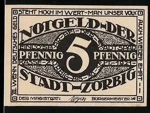 Notgeld Zörbig 1921, 5 Pfennig, Ornamente, einseitig bedruckt