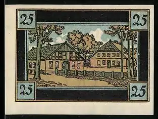 Notgeld Rellingen, 25 Pfennig, Gehöft mit Bauernhäusern, Wappen