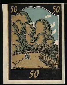 Notgeld Rellingen, 50 Pfennig, Brücke am Ortsrand, Wappen
