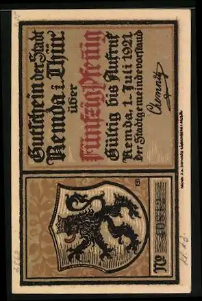 Notgeld Remda / Thüringen 1921, 50 Pfennig, Ritter & Prinzessinnen, Burg Ehrenbreitstein, Wappen