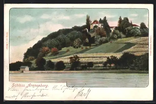 Künstler-AK Arenenberg, Blick vom Ufer hinauf zum Schloss