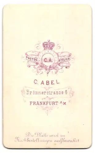 Fotografie C. Abel, Frankfurt a. M., Brönnerstrasse 6, Junge Dame mit Hochsteckfrisur