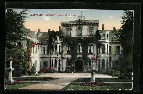 AK Bayreuth, Rückseite vom Schloss Fantasie