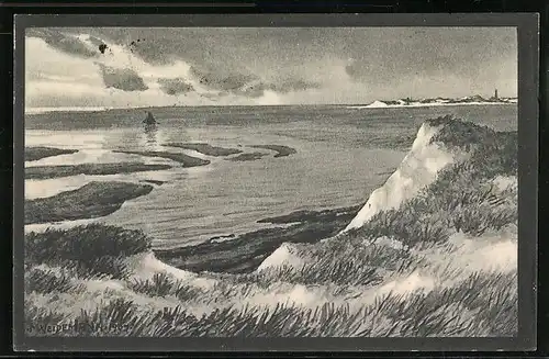 Künstler-AK Nordseeinsel Amrum, Blick aus den Dünen