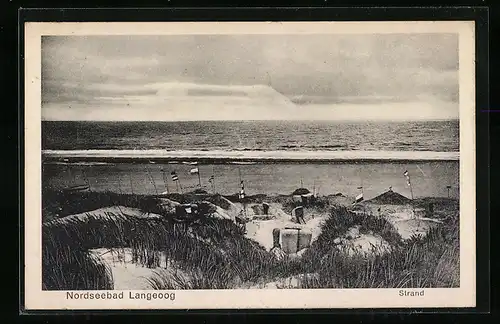 AK Langeoog, Strandpartie mit Dünen und Seeblick