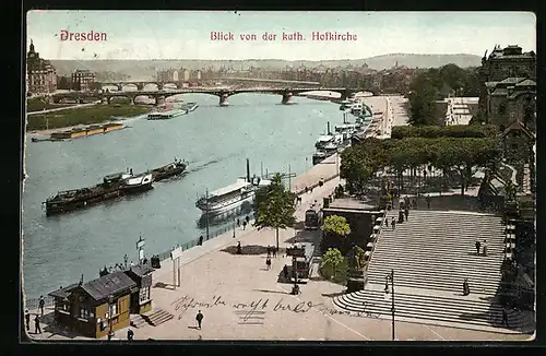 AK Dresden, Blick von der kath. Hofkirche mit Flusspartie